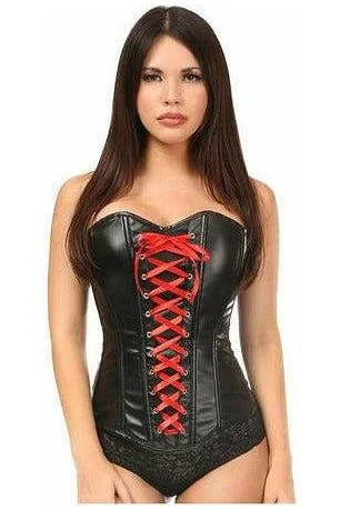 Lavish Wet Look Faux Leather Lace-Up Over Bust Corset