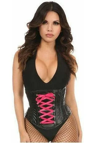 Lavish Wet Look Faux Leather Lace-Up Under Bust Corset