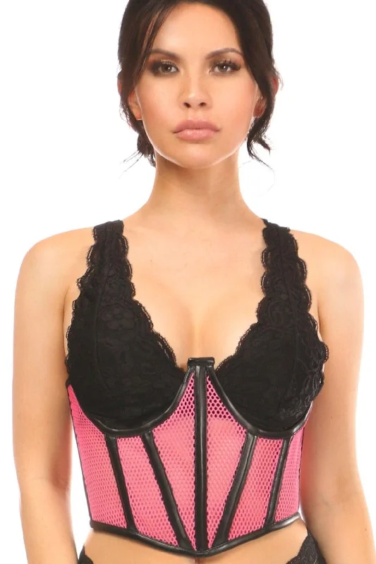 Pink Fishnet Underwire Open Cup Waist Cincher