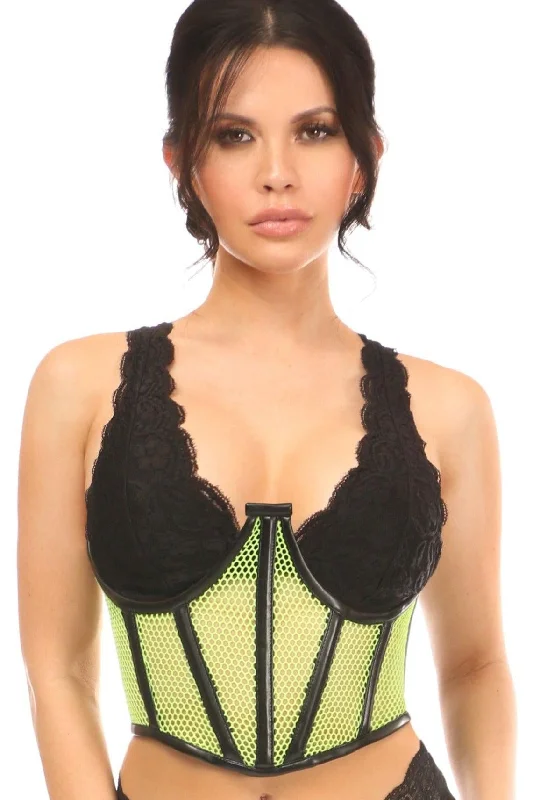 Neon Green Fishnet Underwire Open Cup Waist Cincher