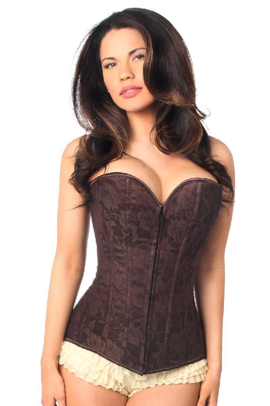 Lavish Dark Brown Lace Overbust Corset with Zipper