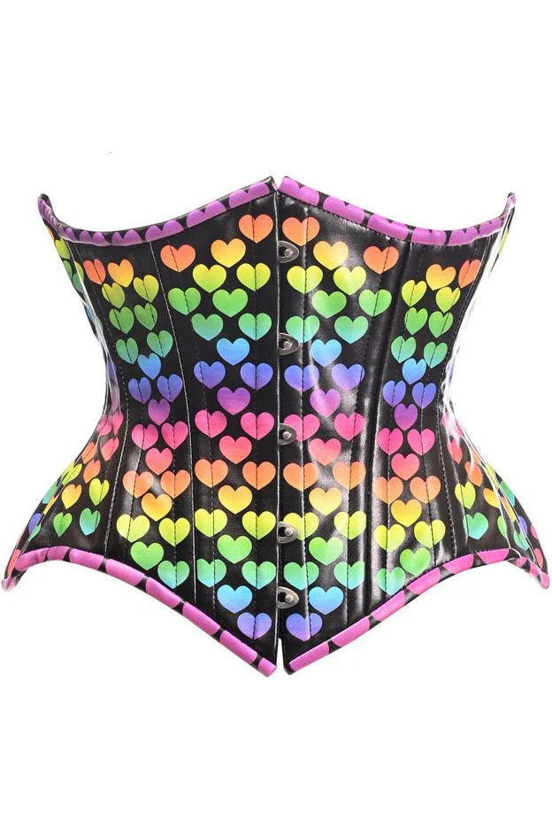 Rainbow Heart Faux Leather Underbust Corset