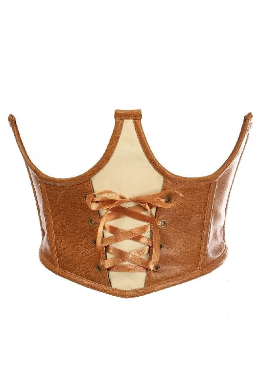 Top Drawer Faux Leather Steel Boned Lace-Up Open Cup Waist Cincher