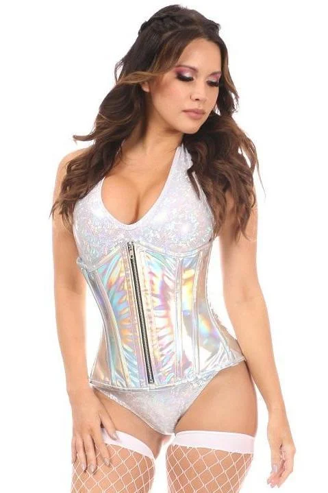 Top Drawer Silver Holo Under Bust Corset w/Zipper