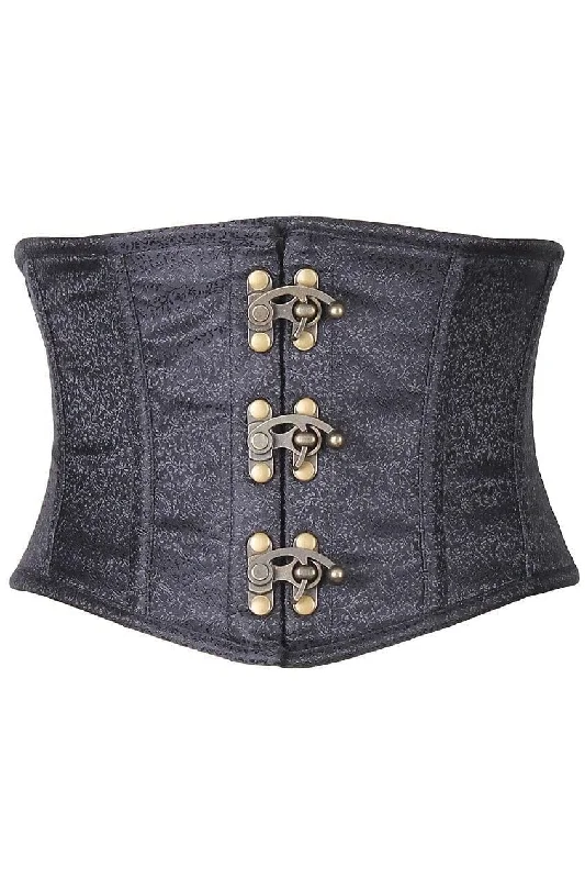 Top Drawer Black Brocade Steel Boned Mini Cincher w/Clasps