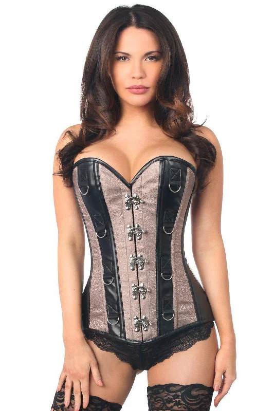 Top Drawer Gunmetal Brocade & Faux Leather Steel Boned Corset