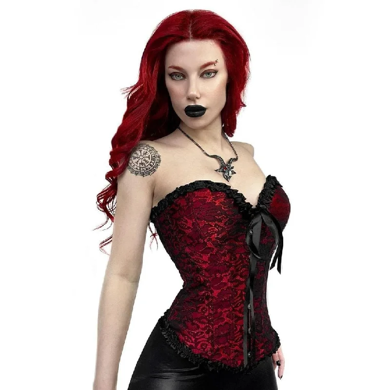 Women's Gothic Ruffled Floral Lace Overbust Corset