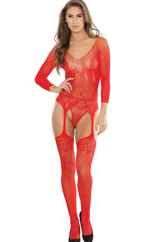 Long Sleeve Teddy With Attached Stockings