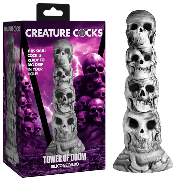 Creature Cocks - Tower of Doom Silicone Dildo - White/Grey