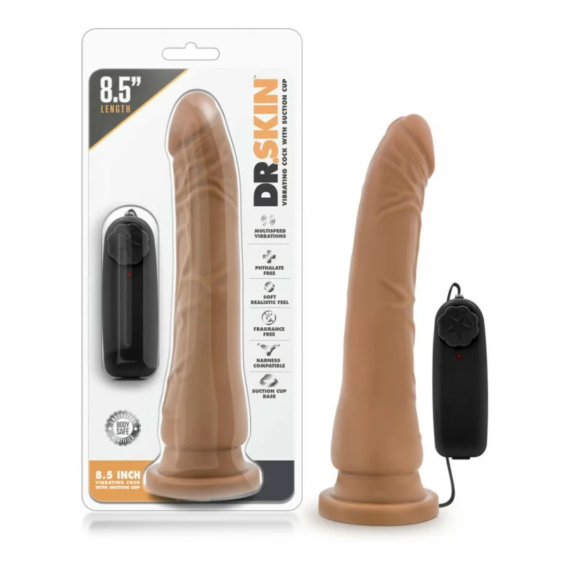 Dr Skin -  8.5" Vibrating Realistic Cock with Suction - Mocha