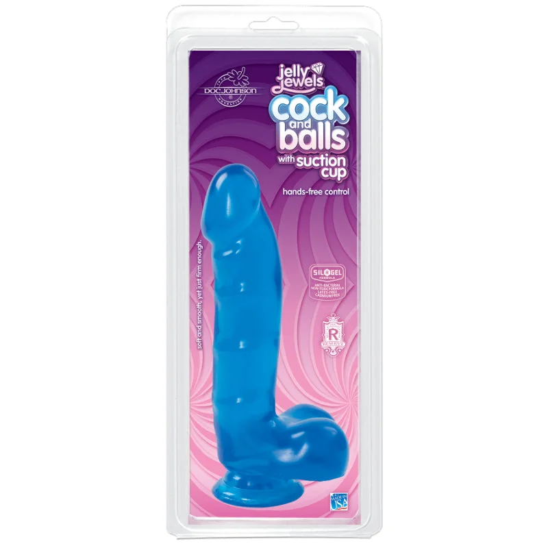 Jelly Jewels - Cock And Balls With Suction Cup 6" - Sapphire