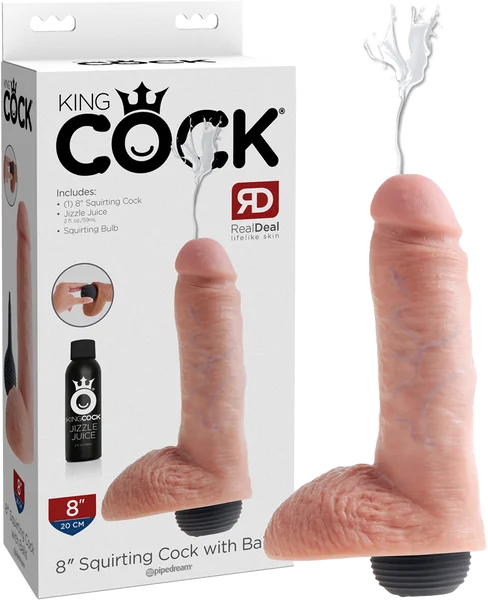 King Kock - 8" Squirting Cock With Balls - Flesh