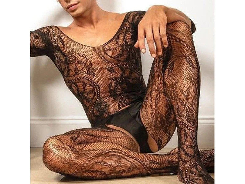 Gay Bodystockings | See-Through Open Crotch Bodysuit