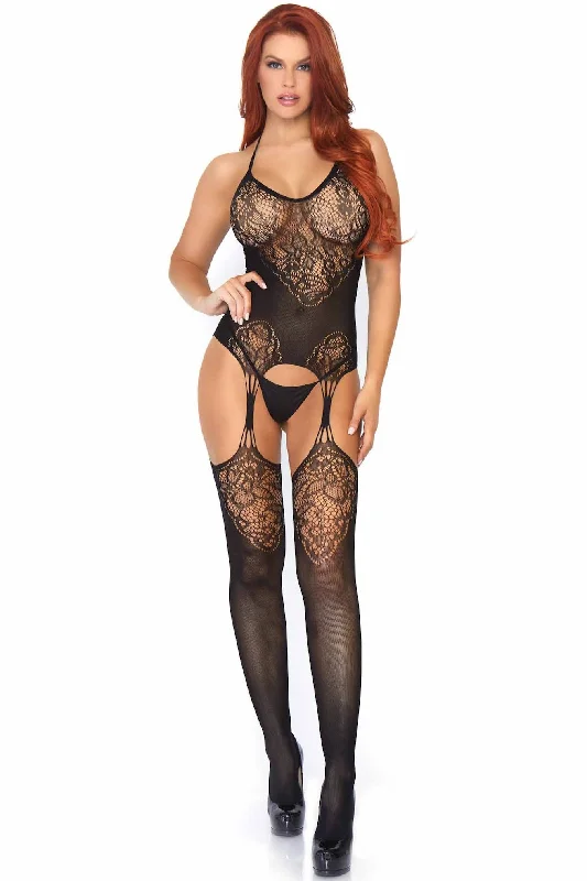 Seamless Lace Net Suspender Bodystocking